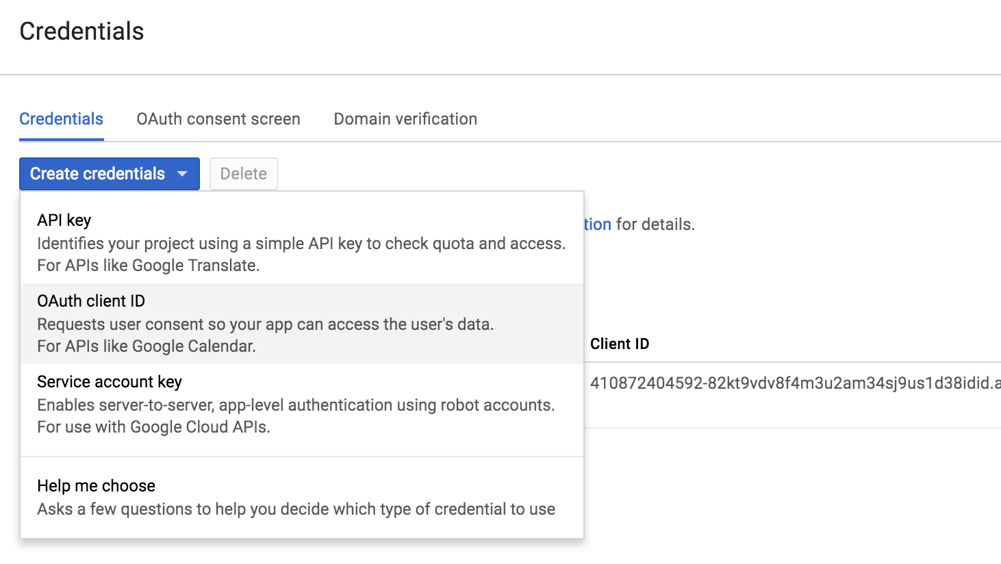 create a new oauth client id 